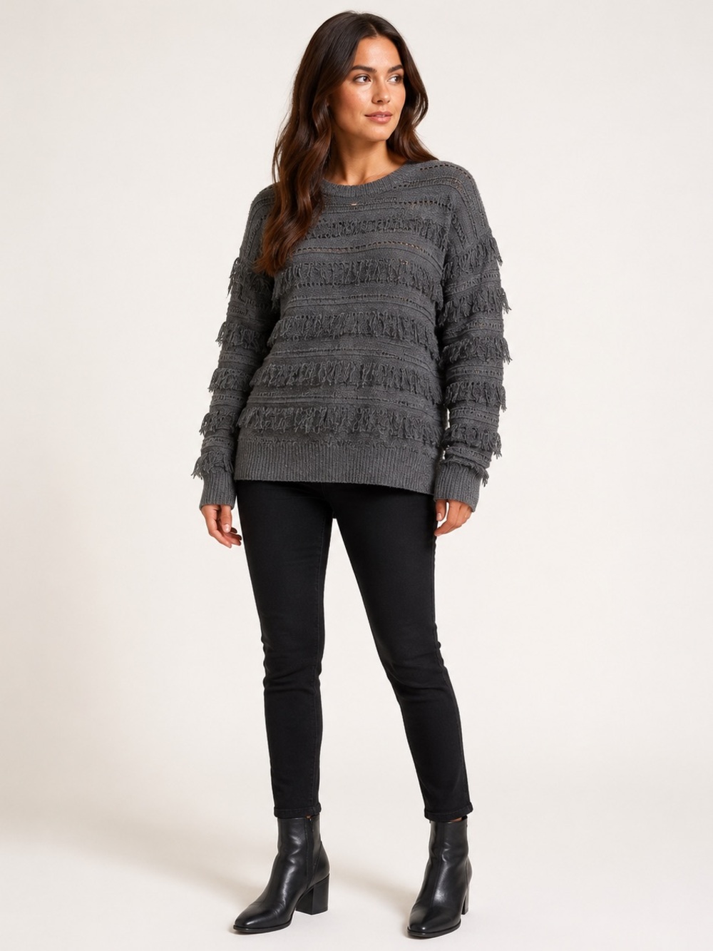 Michael Michael Kors Fringe Sweater Women’s S Gray Open Knit Boho